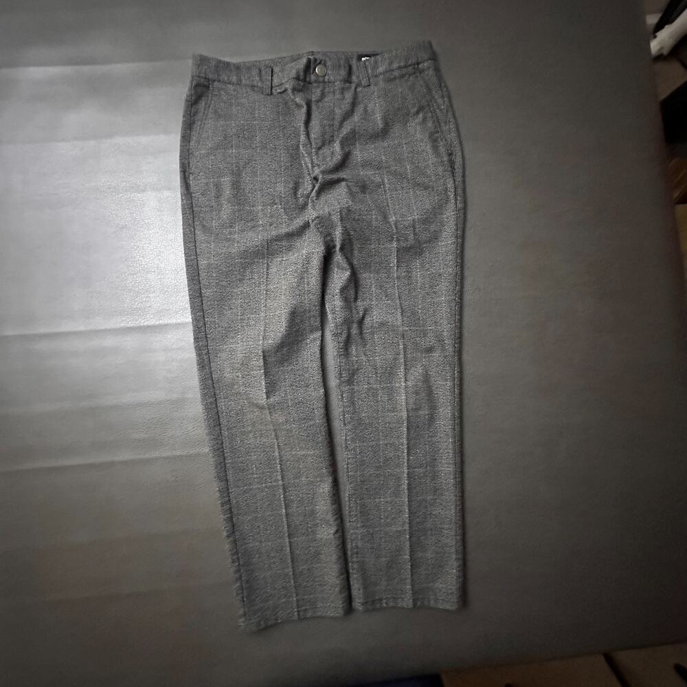 Bonobos Pants Mens 34x30 Black Gray Patchwork Plaid Slim Rayon Blend Dress